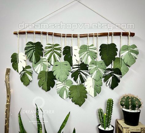 Large Green Leaves Headboard, Above Bed Decor, Safari Unique Gift, Jungle Nursery Decor, Boho Living Room, Plant Lover, Mothers Day Gift - Etsy UK Macrame Leaf Wall Hanging, The Hanging Tree, Macrame Feather Wall Hanging, Diy Canvas Art Easy, Grandma Chic, Jungle Nursery Decor, Feather Wall Hanging, Boys Rooms, Above Bed Decor