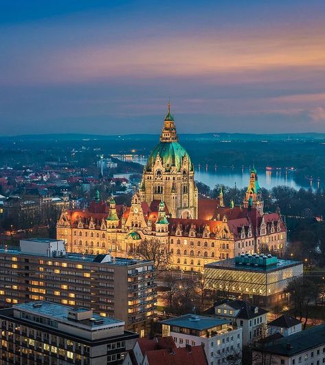 The Town Hall of Hannover, Germany at sunset Hannover Germany Photography, European Bucket List, Hannover Germany, Beautiful Germany, Friends Trip, Germany Photography, Lower Saxony, Dream Trip, Glass Print