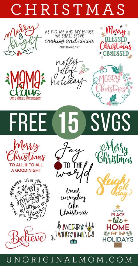 Merry and Bright SVG + Free Christmas Cut Files - unOriginal Mom Holiday Svg Free, Free Svg Files For Cricut Christmas Shirts, Cricut Apps, Nightmare Before Christmas Font, Christmas Svg Files Free, Christmas Fonts Alphabet, Canva Christmas, Alphabet Christmas, Fonts Cricut