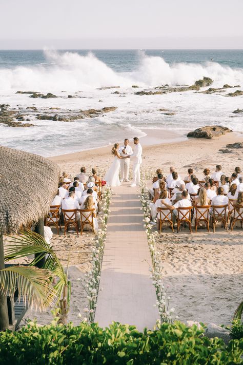 Wedding In Cabo, Small Beach Wedding Aesthetic, Spanish Beach Wedding, Wedding Inspo Beach, Light Blue Beach Wedding, Beach Chapel, Beach Wedding Backdrop, Minimalist Beach Wedding, Esperanza Resort Cabo