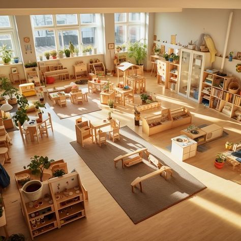 Montessori Set Up Classroom, Montessori Daycare Design, Montessori Nursery School, Montessori Centers Preschool, Preschool Classroom Set Up Layout Decorating Ideas, Montesorri Kindergarten, Montisorri Preschool Ideas, Montessori Home Daycare, Montessori Classroom Design