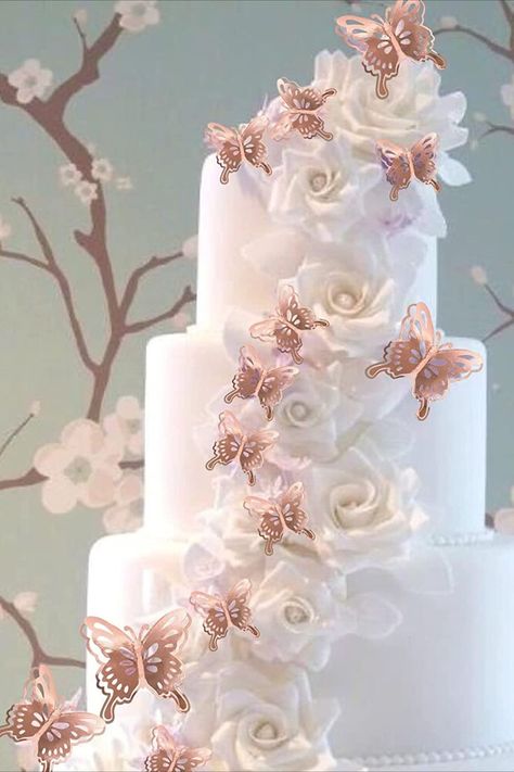 https://amzn.to/3VBS8Fs Birthday Cake Big Size, Butterfly Theme Wedding Cake, Gold Butterfly Cake, Butterfly Theme Cake, Decorations For Baby Shower, Spring Theme Party, Butterfly Wedding Cake, Butterfly Wedding Theme, Butterfly Cupcake Toppers