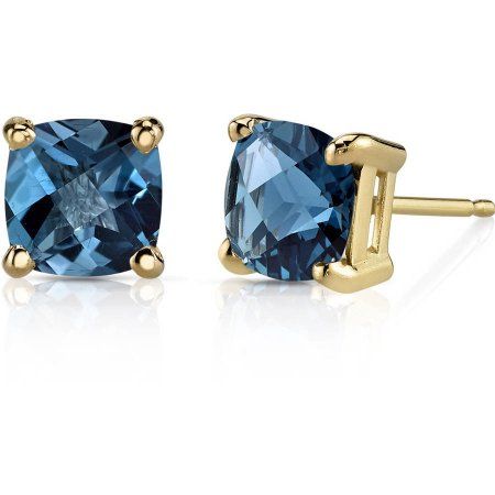 2.25 Carat T.G.W. Cushion-Cut London Blue Topaz 14kt Yellow Gold Stud Earrings, Women's, Size: Small Cushion Cut Earrings, Tanzanite Studs, London Blue Topaz Earrings, Jewelry Questions, Tanzanite Earrings, Cut Earrings, Gold Cushions, Blue Topaz Earrings, Topaz Earrings