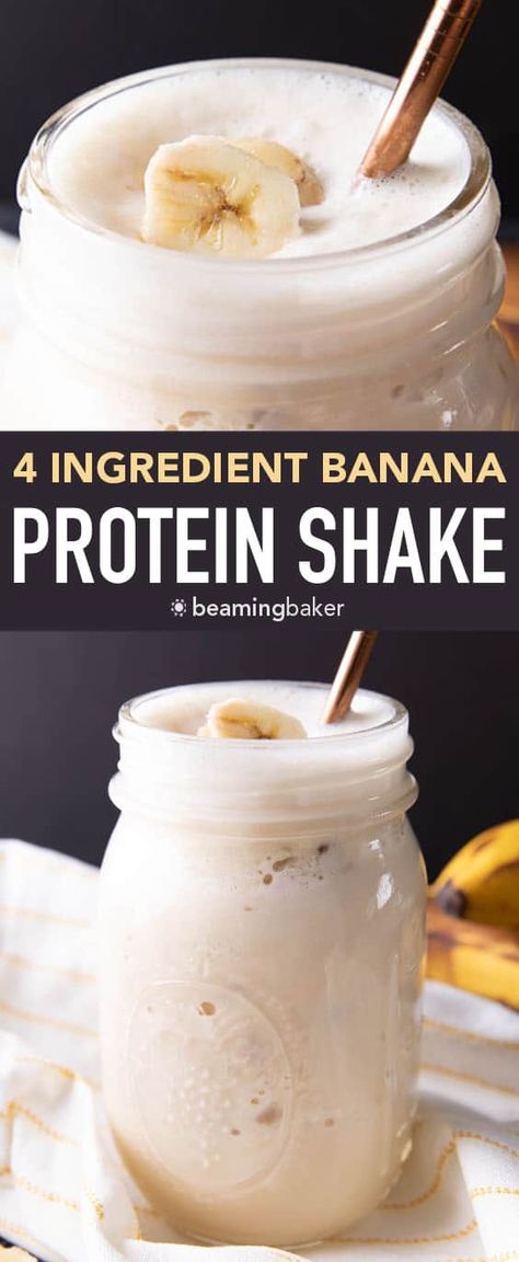 Banana Protein Shake – 4 ingredients! - Beaming Baker Banana Shake Recipe, Fruit Protein Shakes, Protein Shakes For Kids, Beaming Baker, Easy Protein Shakes, Protein Shake Ingredients, Protein Drink Recipes, Banana Protein Shake, Protein Shake Recipe