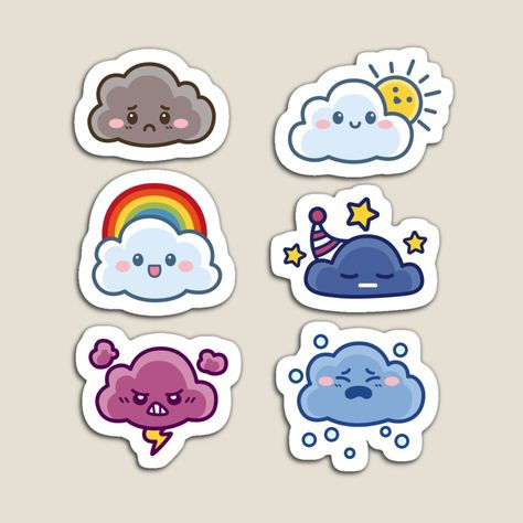 Kawaii Cloud Drawing, Cute Sticker Design Ideas, Cute Cloud Stickers, Cloud Cute Drawing, Cute Clouds Drawing, Cloud Cartoon Cute, Cute Cloud Illustration, Digital Drawing For Beginners, Cute Stickers Ideas