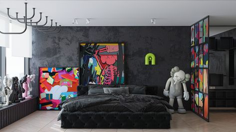 KAWS on Behance Kaws Bedroom, Men Room, Men Bedroom, Mens Bedroom Decor, Hypebeast Room, Mens Room, Future Apartment Decor, Bedroom Setup, Dekorasi Kamar Tidur