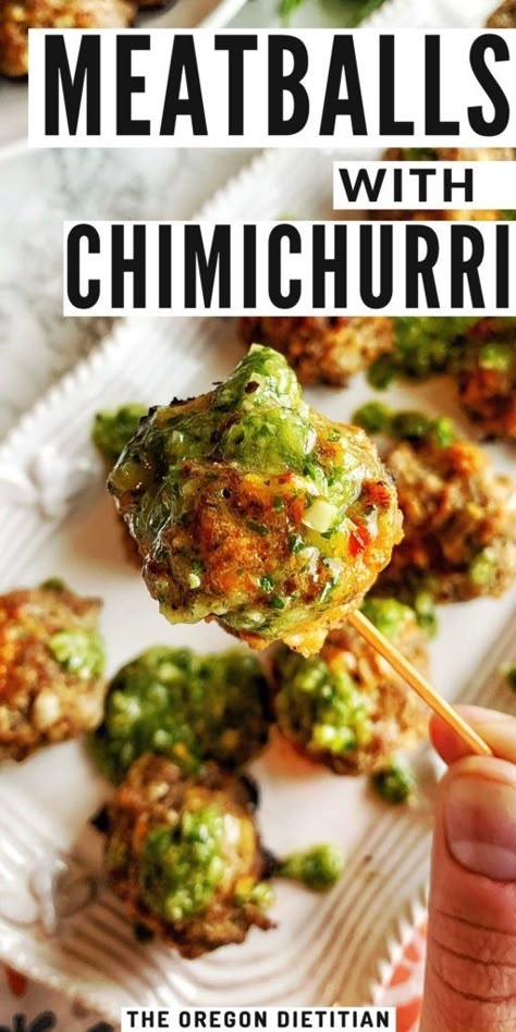 Healthy Homemade Dinner, Cheap Side Dishes, Cilantro Chimichurri, Chimichurri Sauce Recipe, Fun Meals, Meatball Recipe, Meatball Ingredients, Favorite Recipes Dinner, Chimichurri Sauce