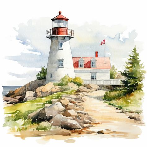 Lighthouse Clipart, Lighthouse Watercolor, Watercolor Lighthouse, Lighthouse Painting, Sea Landscape, Coastal Elegance, Landscape Digital, Creating Artwork, Journal Digital