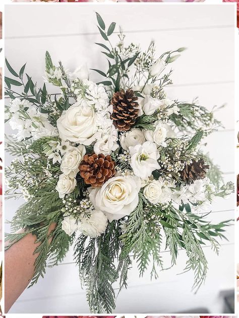 Winter Wedding Bouquet - Don't have time to search for the items you're hunting for? Check out Amazon.com now! Winter Wedding Aisle, Winter Greenery, Winter Wedding Bouquet, Winter Wedding Flowers, Bridesmaid Bouquets, Wedding Winter, Wedding Aisle, Pine Cones, Wedding Bouquet