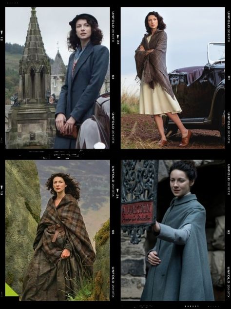 Outlander outfit, Vintage style tartan outfits Outlander Outfits, Outlander Fashion, Outlander Style, Tartan Shawl, Celtic Fashion, Shawl Outfit, Navy Blue Coat, Knit Beret, Vintage Shawls