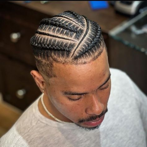 Sideways Cornrows Men, Conroe Braids Hairstyles Men, Male Stitch Braids Hairstyles, 8 Cornrows Braids Men, Small Cornrows Men, Man Bun Braids Black Men, Blackman Hairstyle, King Hairstyle, Mens Cornrows Design Black Men