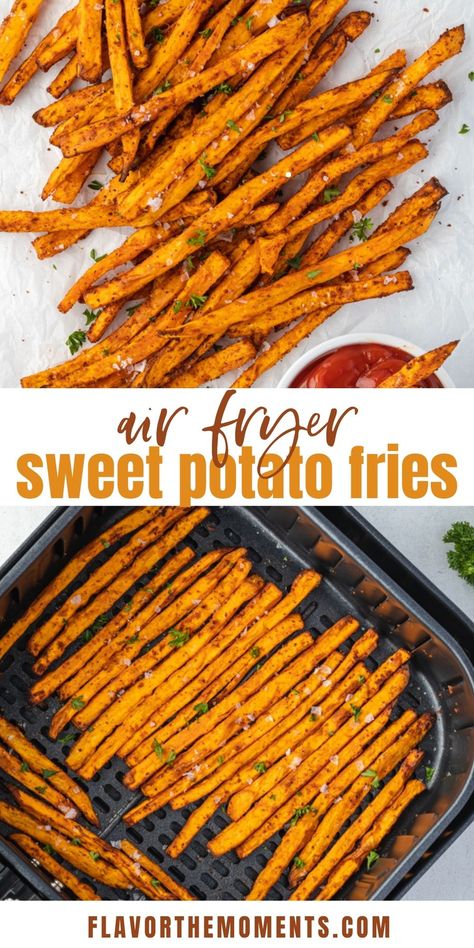 Air Fryer Sweet Potatoes Fries, Air Fry Sweet Potato Fries, Air Fried Sweet Potato Fries, Sweet Potato Fries Air Fryer, Air Fryer Veggies, Air Fryer Sweet Potatoes, Homemade Sweet Potato Fries, Air Fryer Sweet Potato Fries, Making Sweet Potato Fries