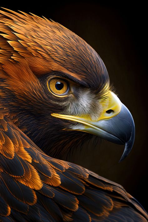 A side profile of a golden eagle bird head using digital art. Cool Birds Of Prey, Golden Eagle Art, Eagle Portrait, Phoenix Bird Art, Persian Warrior, Eagle Eyes, Bird Head, Golden Bird, Forest Drawing