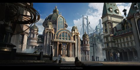 To My Teacher, Steampunk City, Sci Fi Architecture, Steampunk Artwork, Victorian Buildings, Building Concept, Landscape Concept, Retro Punk, My Teacher