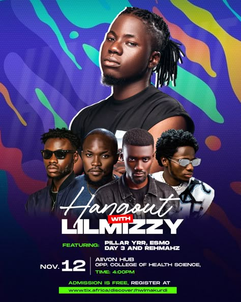 Hangout With Lilmizzy Picture For Poster, Music Concert Flyer Design, Hangout Flyer Design, Tiger Bar, Concert Flyer Design, Party Flyer Design, Church Backgrounds, Flyer Inspiration, Media Advertising Design