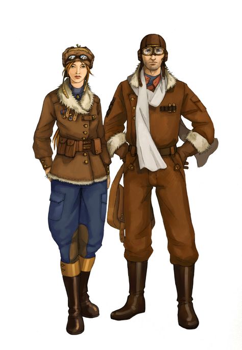 Aeronauts by ~Werdandi on deviantART Aviator Outfit, Steampunk Rpg, Steampunk Pilot, Pilot Outfit, Steampunk Aviator, Need Some Sleep, Pilot Design, Steampunk Character, Pilot Costume