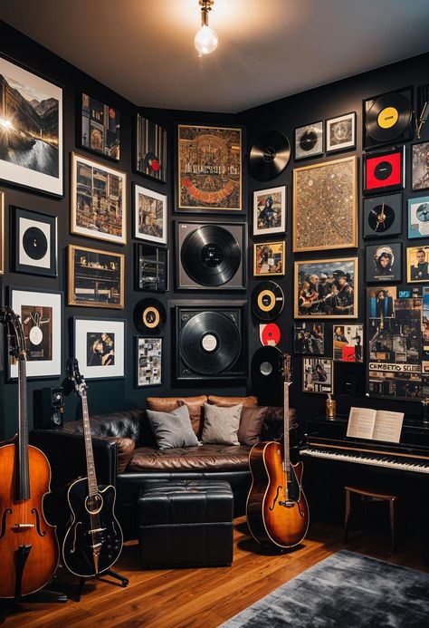 48 Super Cute Dream Room Inspirations For Ultimate Coziness! Home Office Music Studio, Home Office And Music Room Ideas, Music Room Guitar, In Home Music Studio, Music Room Inspiration, Basement Music Room Ideas, Music Lounge Room Ideas, Music Room At Home, Mansion Music Room