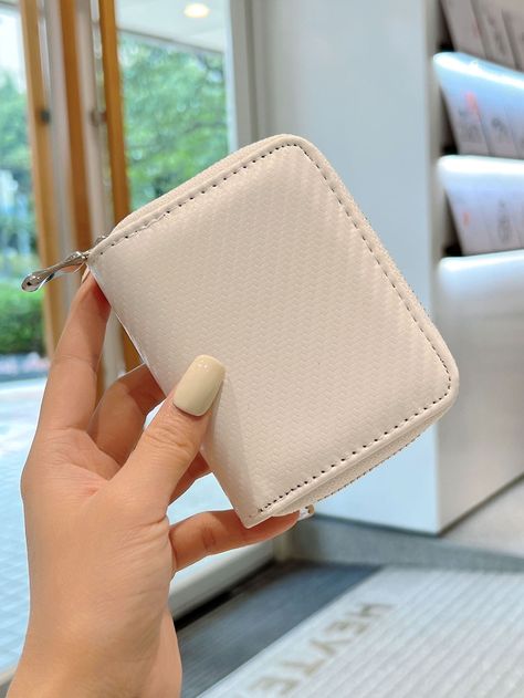 White Fashionable Collar  PU Leather Plain Card Holder Embellished   Women Bags