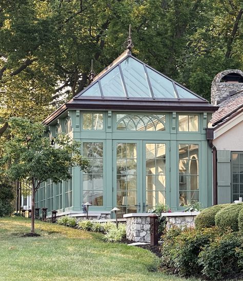 The Garden Conservatory | Tanglewood Conservatories, Ltd. European Conservatory, Blue Conservatory, Orangerie Greenhouse, Orangery Ideas, Conservatory Lighting, Greenhouse Conservatory, Orangery Conservatory, Garden Conservatory, Rustic European