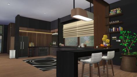 Sims 4 modern kitchen idea no cc Sims 4 Modern Kitchen, Living Room Sims 4, Sims 4 Kitchen, Sims 4 House Building, Sims Building, Casas The Sims 4, Sims 4 Build, Sims 4 Houses, Sims House