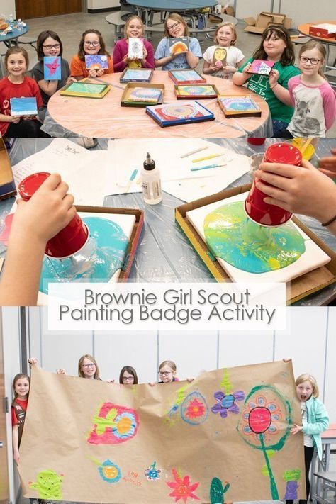 Brownie Art Badge Ideas, Brownies Painting Badge Ideas, Outdoor Art Creator Brownie Badge Ideas, Brownie Meeting Ideas Activities, Girlscout Brownies, Brownie Painting Badge, Brownie Painting, Brownie Board, Girl Scout Brownies Meetings