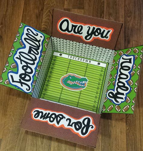 Custom Care Package Box- Football Season- Florida Gators- Custom Design Etsy Shop: www.etsy.com/shop/OneDayCloserDesign Football Care Package Ideas, Game Day Care Package Football, Football Buddy Basket, Senior Night Baskets Gift Set Football, Football Care Package, Deployment Care Package Ideas, Care Package Ideas, Deployment Care Packages, Military Care Package