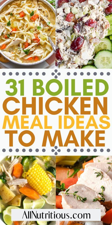 Get lost in the world of easy chicken recipes that'll give you ideas for dinner and healthy meal prep time. Bursting with flavor, low in calories and a sure way to delight your taste buds. Explore and enjoy! Boiled Chicken Dinner Ideas, Meals With Boiled Chicken, Meals With Whole Chicken, Recipes For Boiled Chicken, Easy Boiled Chicken Recipes, What To Make With Boiled Chicken, Boiled Chicken Recipe, Boiled Whole Chicken Recipes, What To Do With Boiled Chicken