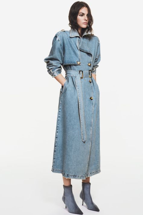 Women's New In Clothes | Explore our New Arrivals | ZARA Cyprus Long Denim Coat, Looks Jeans, Women's Windbreaker, Denim Trench Coat, Denim Patterns, Long Trench, Long Trench Coat, Clothing Details, Long Jeans