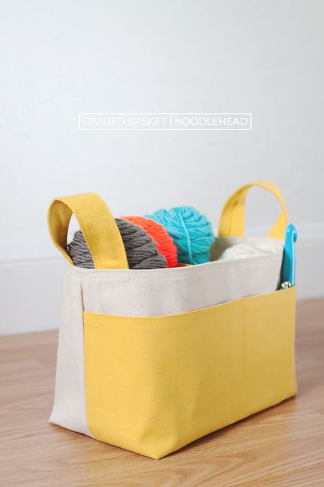 {lbg studio}: divided basket pattern by noodle head Divided Basket, Craft Basket, Canvas Basket, Fabric Basket Tutorial, Waterproof Picnic Blanket, Studio Inspiration, Basket Pattern, Fabric Basket, Beginner Sewing Projects Easy