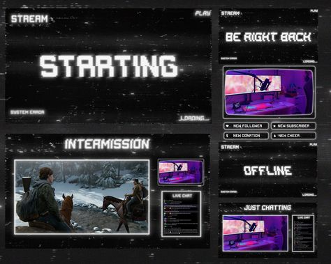 Retro Black Animated Twitch Overlay, Minimalistic Stream Overlay Pack, Aesthetic Black and White Twitch Package, Twitch Screen, and Layout Twitch Package, Animated Twitch Overlay, Aesthetic Black And White, Stream Overlay, Twitch Overlay, Be Right Back, Aesthetic Black, Black Panels, Black & White