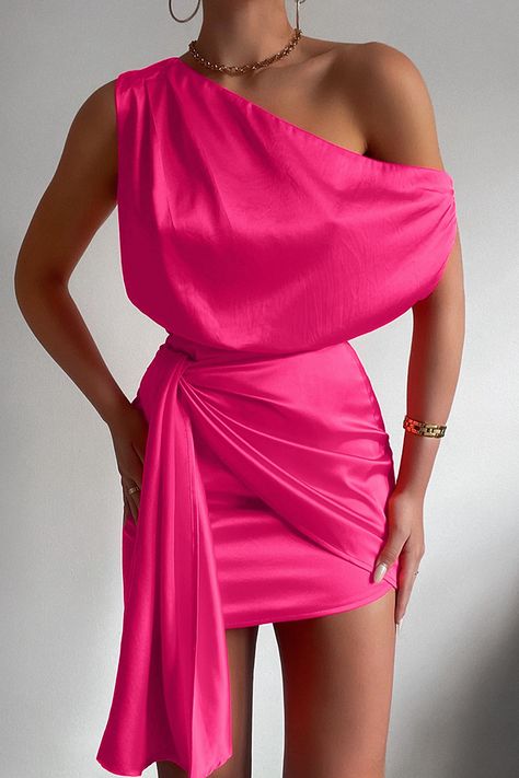 Charisma Mini Dress - Hot Pink Holiday Fits, Mini Dress Hot, Outfits Petite, Asymmetric Neckline, Infinity Dress, Kappa Delta, Current Fashion, 2022 Trends, Looks Street Style