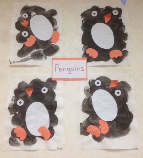 Arctic Animals Toddler Crafts, Winter Animals Art Preschool, January Activities For Toddlers Classroom, Penguin Craft Toddler Art Projects, Penguin Craft Toddler, Artic Animals Toddler Theme, Penguin Lesson Plans For Toddlers, Winter Painting For Toddlers, Free Expression Art Preschool