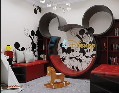 Check out new work on my @Behance profile: "mickey play room" http://be.net/gallery/109416559/mickey-play-room Mickey Playroom, Disney Interior, Encanto House, Mickey Room, Mickey Mouse Room, Disney Themed Rooms, 0 Waste, Study Table Designs, Themed Rooms