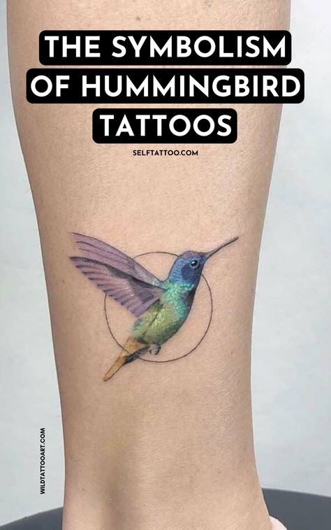 Are you intrigued by the tiny, yet impressive hummingbird? With their bright colors and tiny stature, hummingbirds are always amazing to see. They're also amazing to see in a tattoo design. A hummingbird tattoo is a great tattoo idea for the person who wants a mini reminder of joy and happiness permanently placed on their body. Click here to find out why bird tattoos are popular and be inspired by hummingbird tattoo designs. Self Tattoo😁 The Symbolism Of Hummingbird Tattoos | Bird Tattoos For Women  #tattooinspiration #inkedlife #bodyartlove #tattooaddict #tattooideas Meaningful Hummingbird Tattoos, Artistic Hummingbird Tattoo, Hummingbird Hip Tattoos Women, Small Hummingbird Tattoo Ideas, Hummingbird Meaning Tattoo, Hummingbird Mom Tattoo, Hummingbird Feather Tattoo, Different Bird Tattoos, Humming Bird Tattoo Colorful