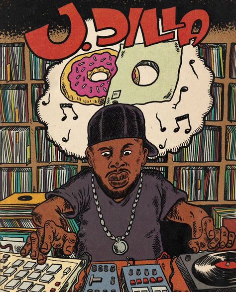 J Dilla Poster, Hip Hop Comic Art, J Dilla Wallpaper, Hip Hop Cover Art, Hip Hop Posters, Hip Hop Illustration, Music Production Equipment, History Of Hip Hop, J Dilla