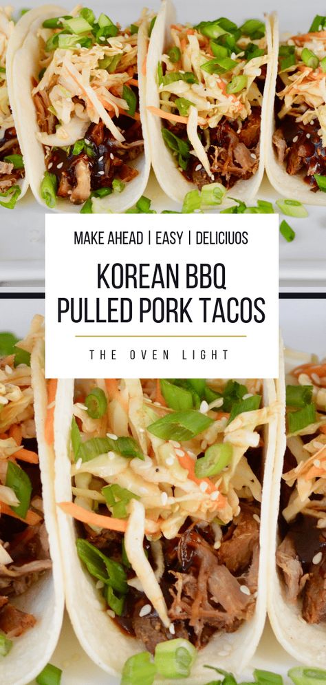 Asian Pork Tacos With Slaw, Korean Pork Sandwich, Sweet Shredded Pork, Korean Pulled Pork Instant Pot, Korean Pork Tacos With Asian Slaw, Korean Bbq Pulled Pork, Hot Weather Food, Quick Tacos, Bbq Pulled Pork Tacos