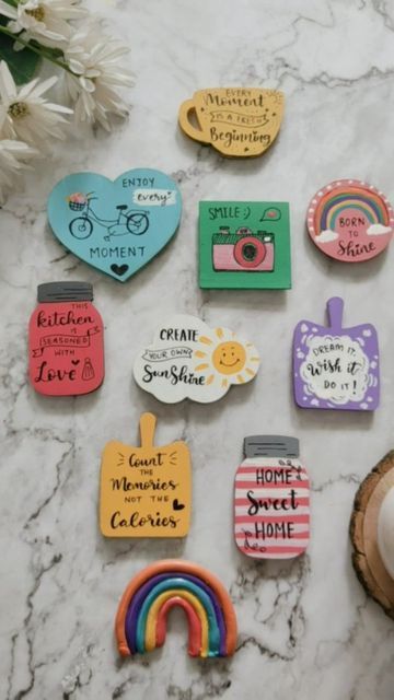 Fridge Art Ideas, Fridge Magnets Ideas Creative Mdf, Motivational Room Decor Ideas, Quirky Fridge Magnets, Handmade Decorations For Home Creative, Mdf Fridge Magnets Diy, Handmade Wall Decor Crafts, Mdf Crafts Ideas, Mdf Crafts Handmade Home Decor