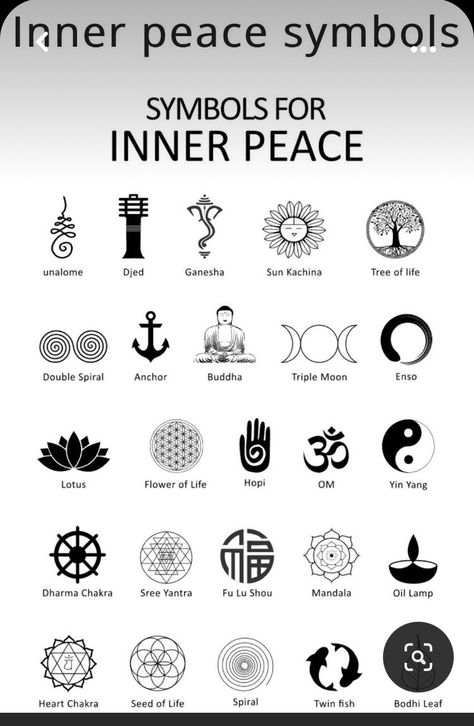 Inner Peace Symbol, Inner Peace Tattoo, Meaningful Symbol Tattoos, Peace Tattoos, Bodhi Leaf, Sacred Geometry Patterns, Wiccan Symbols, Handpoke Tattoo, Reiki Symbols