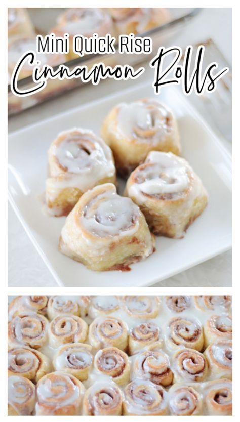 These mini cinnamon rolls come together in 90 minutes and are absolute perfection. The perfect half-size treat with the most delicious brown sugar and cinnamon filling. Cinnamon Roll Bites Homemade, Baking Powder Cinnamon Rolls, Crescent Roll Mini Cinnamon Rolls, Mini Cinnamon Roll Bites, Small Cinnamon Rolls, Cinnamon Rolls Mini, Premade Cinnamon Roll Ideas, Mini Cinammon Rolls, Cinnamon Rolls For 2