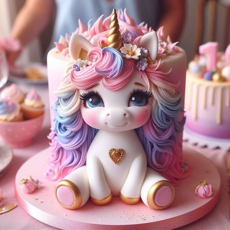 Unicorn Cake Ideas, Cartoon Birthday Cake, Birthday Cake For Mom, 70th Birthday Cake, Pony Cake, Unicorn Birthday Cake, Unicorn Magic, Baby Birthday Cakes, Character Cakes