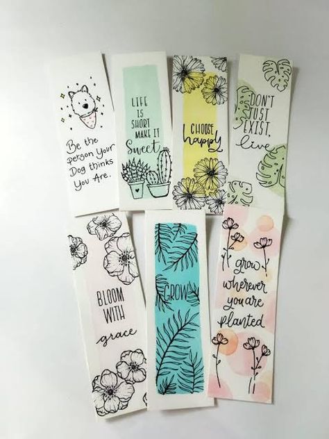 Handmade Book Marks Crafts, Bookmark Painting Ideas With Quotes, Cute Bookmark Painting Ideas, Book Mark Painting Ideas Easy, Easy Book Mark Ideas Aesthetic, Easy Book Marks Ideas, Bookmarks Watercolor Easy, Easy Homemade Bookmarks, Doodle Art Bookmarks