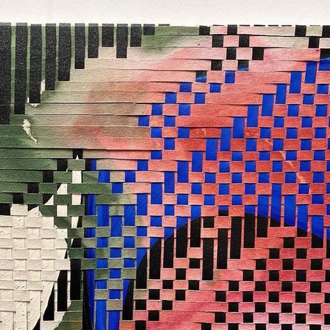 Miguel Arzabe on Instagram: "fresh weaving: Saka, 2022, woven acrylic on canvas, 24 x 24  Inquire @johansson_projects   #miguelarzabe #wovenpaintings  #pinturastejidas  #johanssonprojects" Weaving On Canvas, Weaving Artwork, Woven Photographs, Paper Weaving Patterns Design, Mixed Media Weaving Art, Watercolor Weaving Art, Painted Warp Weaving, Weaving Abstract Art, Movement Pattern