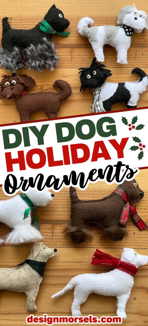 Diy Felt Dog Christmas Ornaments, Homemade Pet Ornaments, Felt Sewing Machine Ornament, Dog And Cat Christmas Ornaments Diy, Dog Felt Ornaments Free Pattern, Felt Dog Christmas Ornaments, Christmas Sewn Gifts, Dog Tree Ornaments, Diy Dog Keepsake