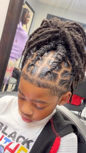 Boys Loc Styles With Fade, Locs Hairstyles For Studs, Kid Dread Styles, Toddler Dreads Locks Boys, Kid Loc Styles Boys, Dread Hairstyles For Men Ponytail, Boys Dreads Hairstyles Kid Hair, Boys Locs Styles, Dreadlocks Ponytail Hairstyles