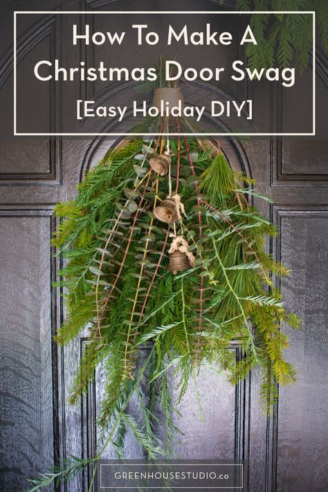 Evergreen Door Swag, Diy Evergreen Swag, Evergreen Swags For Christmas Diy, Winter Swags For Front Door, Diy Christmas Swags For Front Door, Diy Christmas Swags, Diy Christmas Swag How To Make, Diy Swag Wreath, Outlander Crafts