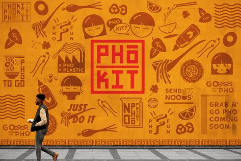 Pho-Kit Branding on Behance Ramen Branding Design, Ramen Branding, Asian Branding, Resturant Logo, Pho Restaurant, Street Food Design, Pizza Branding, Asian Street Food, Vietnam Food