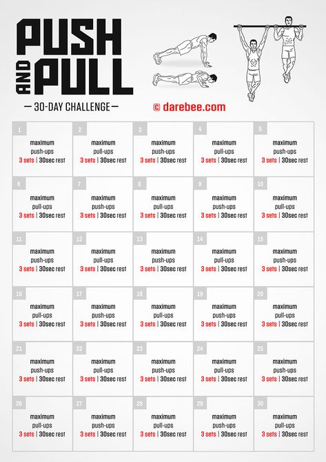 Push & Pull Challenge Beginner Pull Ups, 30 Day Push Up, Pull Up Challenge, Pull Up Workout, Leg Challenge, Push Pull Legs, Push Up Workout, Fitness Challenges, Weekly Workout Plans