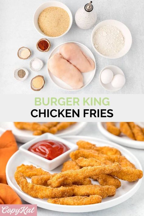 Craving those iconic Burger King Chicken Fries? Dive into this delicious homemade version that captures the crispy crunch and savory seasoning of the original. They are perfect for snacking, dinner, or serving at your next get-together! Get the easy copycat recipe and find out how to make chicken fries like Burger King. Copycat Burger King Chicken Fries, Homemade Chicken Fries, Chicken Fries Air Fryer, Air Fryer Chicken Fries, Fast Easy Food Ideas, Burger King Copycat Recipes, Copycat Recipes Restaurant, Chicken Fries Burger King, Bk Chicken Fries