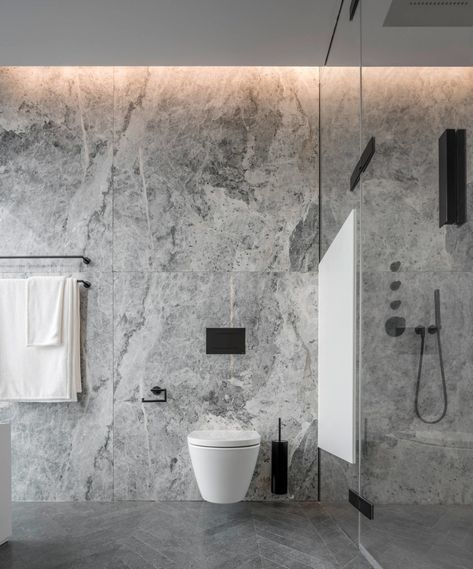 High-Rise Apartment by Ruth Bautista Top Bathroom Design, Grey Theme, Zen Bathroom, 아파트 인테리어, Bathroom Remodel Designs, Contemporary Interior Design, Small Bathroom Decor, House Bathroom, Beautiful Bathrooms