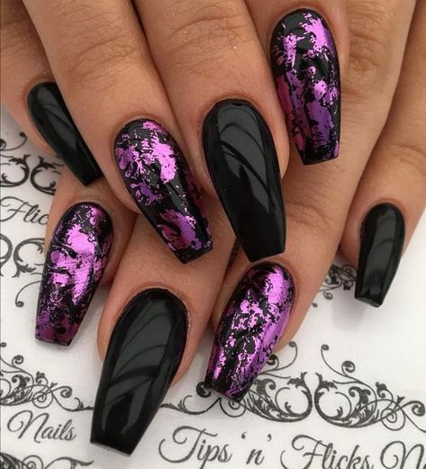 Purple Nail, Black And Purple Nails, Nails Stiletto, Purple Nail Designs, New Nail Designs, Super Nails, Latest Nail Art, Summer Acrylic Nails, Foil Nails